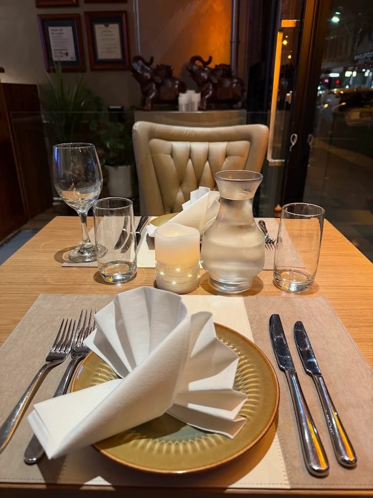 A table set for dinner at Moti Mahal