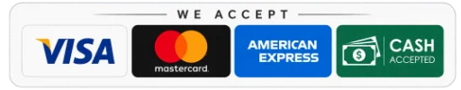 We accept Visa, Mastercard, American Express and cash